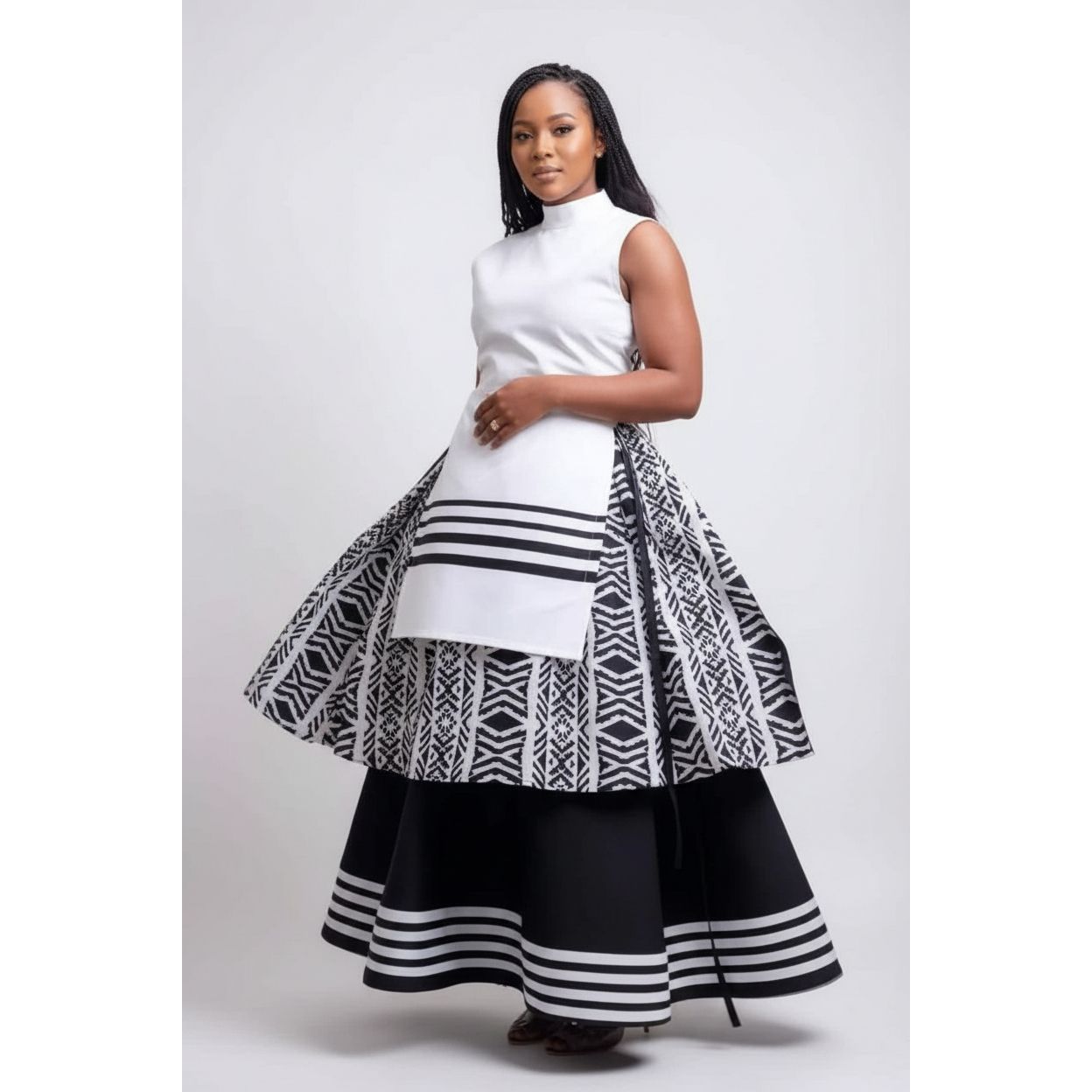 New Exclusive Traditional Layered Halter Two-Toned Dress