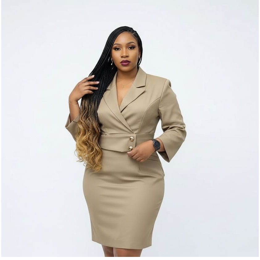 Ladies Formal V Neck Career Long Sleeve Office Dress