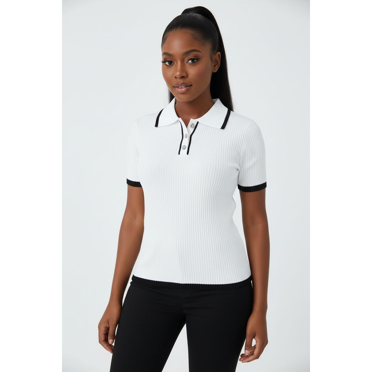 Women's Short-Sleeve Ribbed Knitted Top