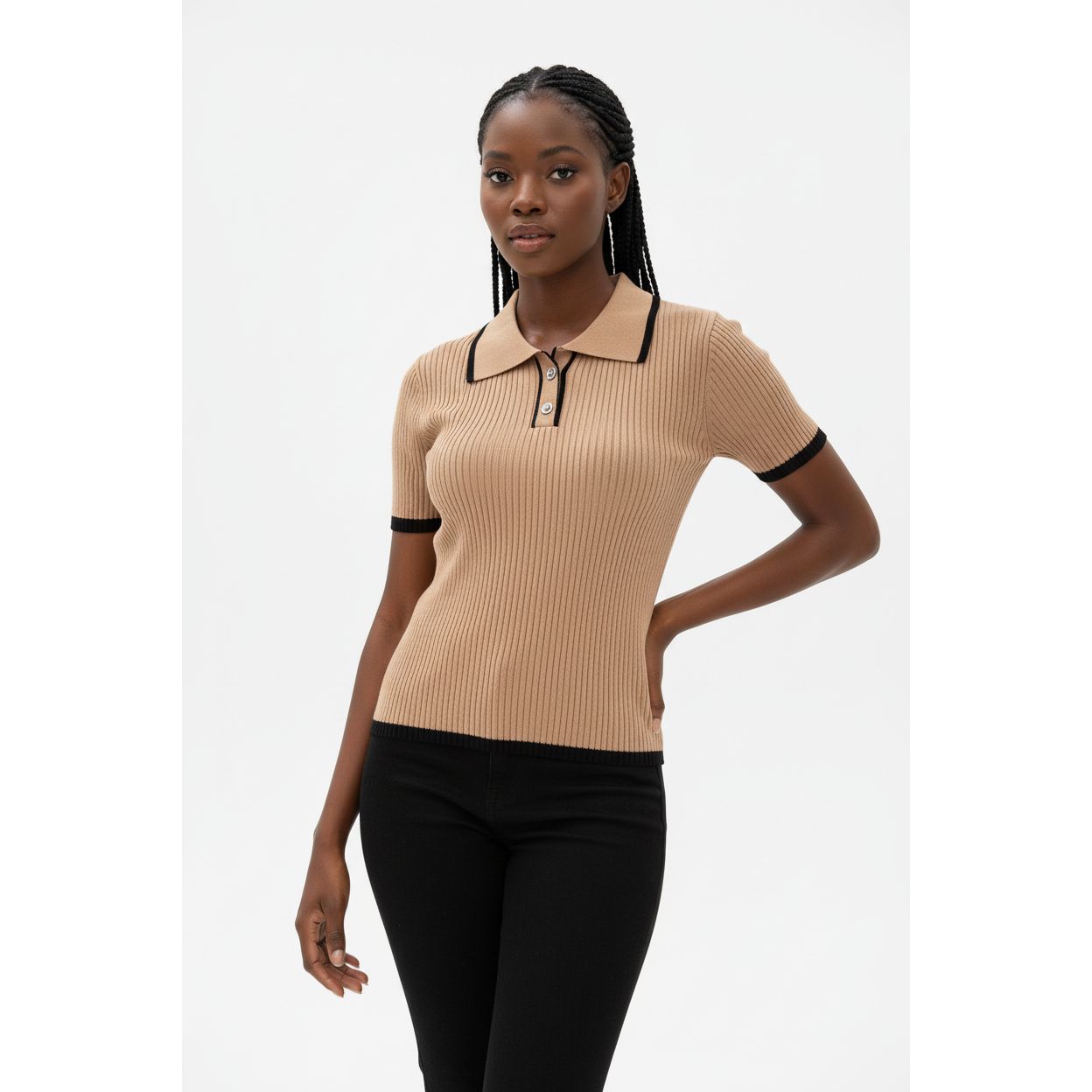 Women's Short-Sleeve Ribbed Knitted Top