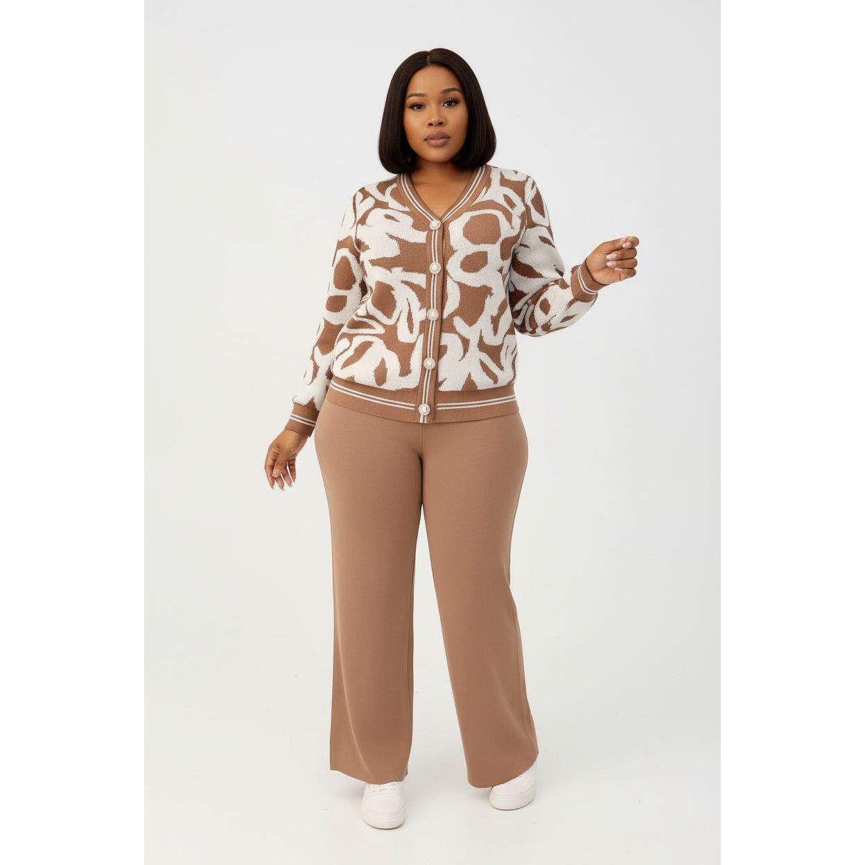 Ladies Two-Piece Cardigan & Wide Leg Pants