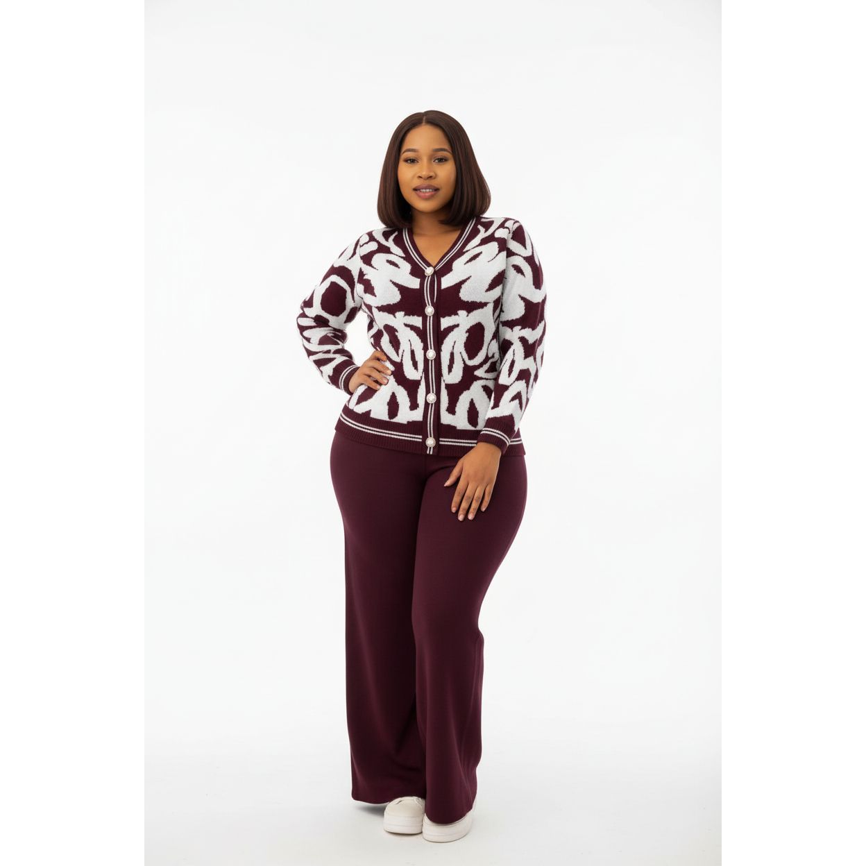 Ladies Two-Piece Cardigan & Wide Leg Pants