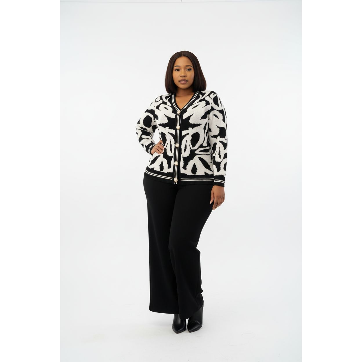 Ladies Two-Piece Cardigan & Wide Leg Pants