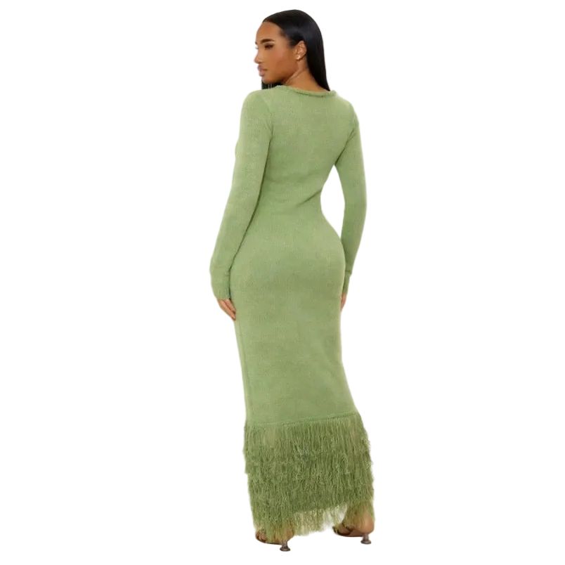 Long Sleeve Tassel Maxi Dress