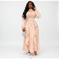 Satin Ruffle Lantern Sleeves Maxi Dress