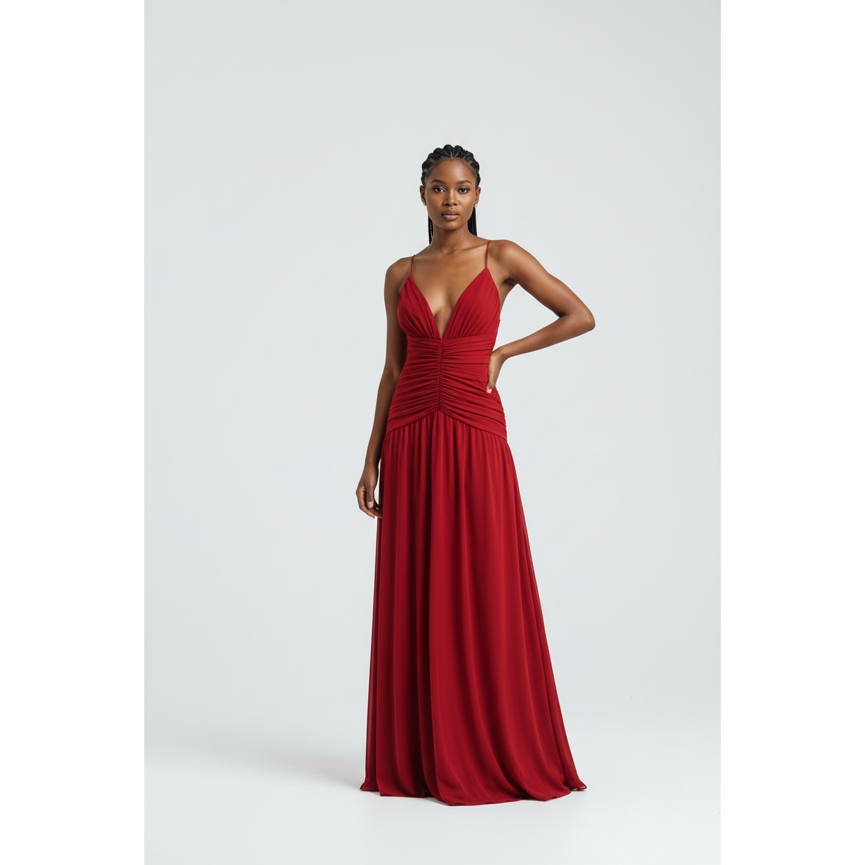 Magenta Chiffon Ruched Maxi Beach Dress