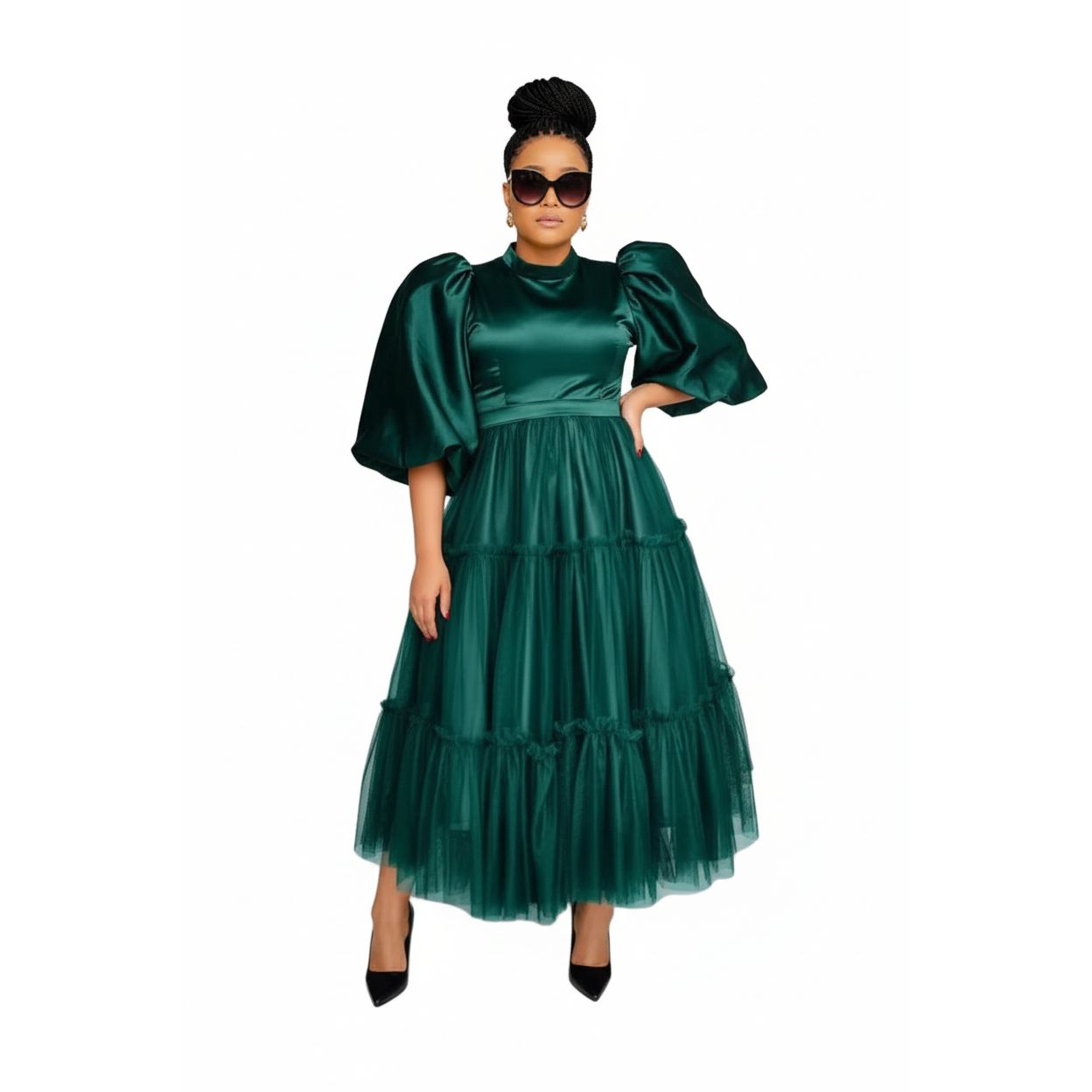 Plus Size Classy Puff Sleeve Maxi Dress