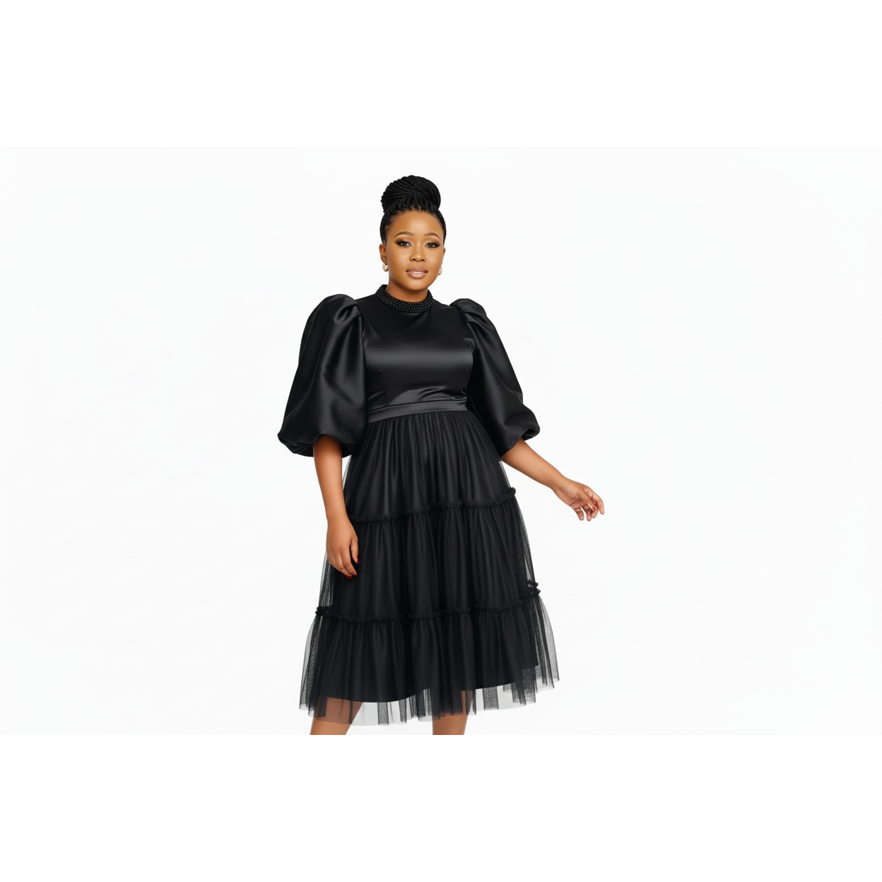 Plus Size Classy Puff Sleeve Maxi Dress