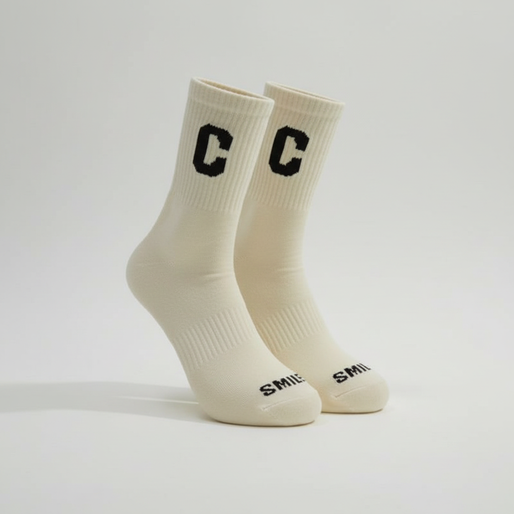 Stylish Crew Socks With Letter 'C' and "SMILE" text