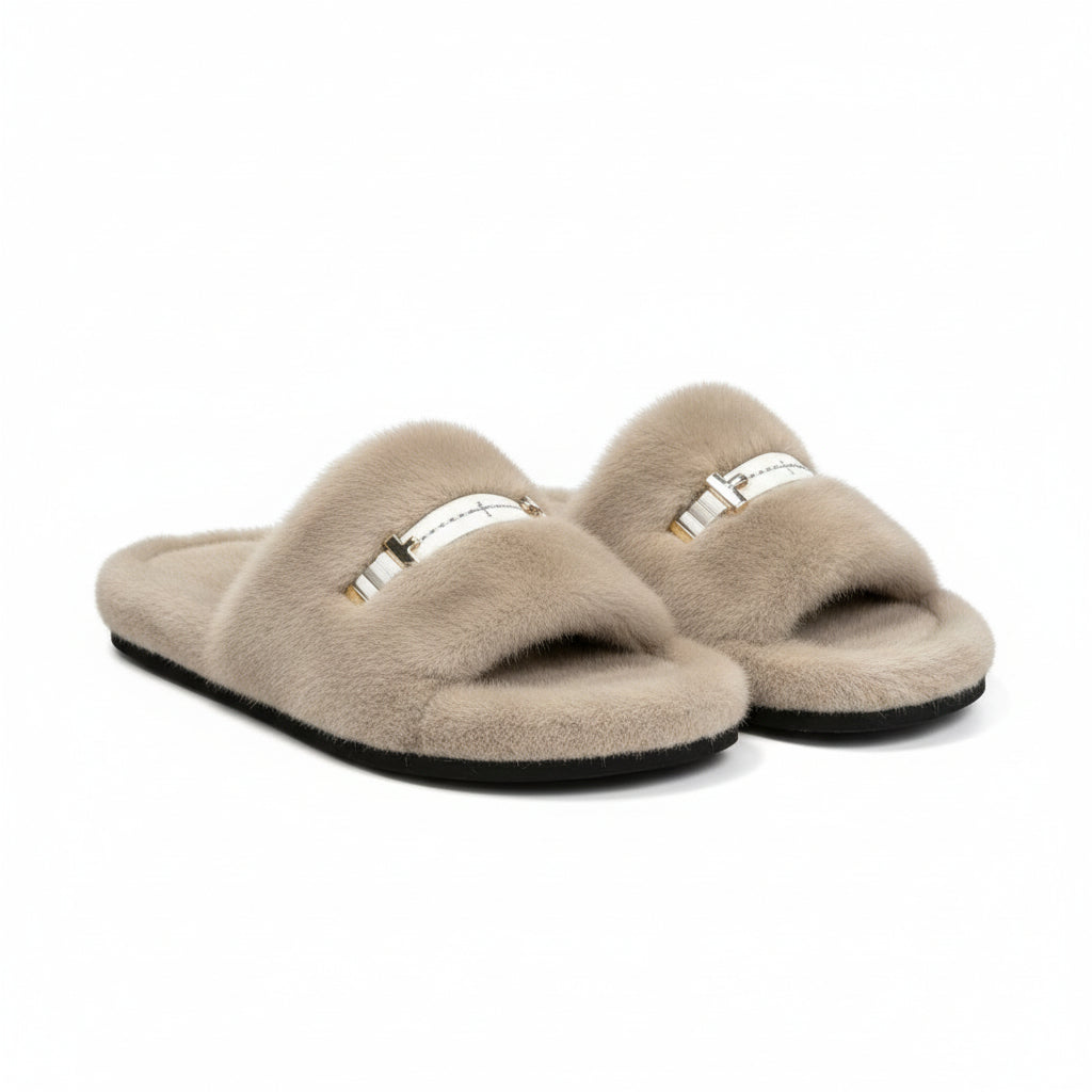 Open Toe Faux Fur Slippers Shoe