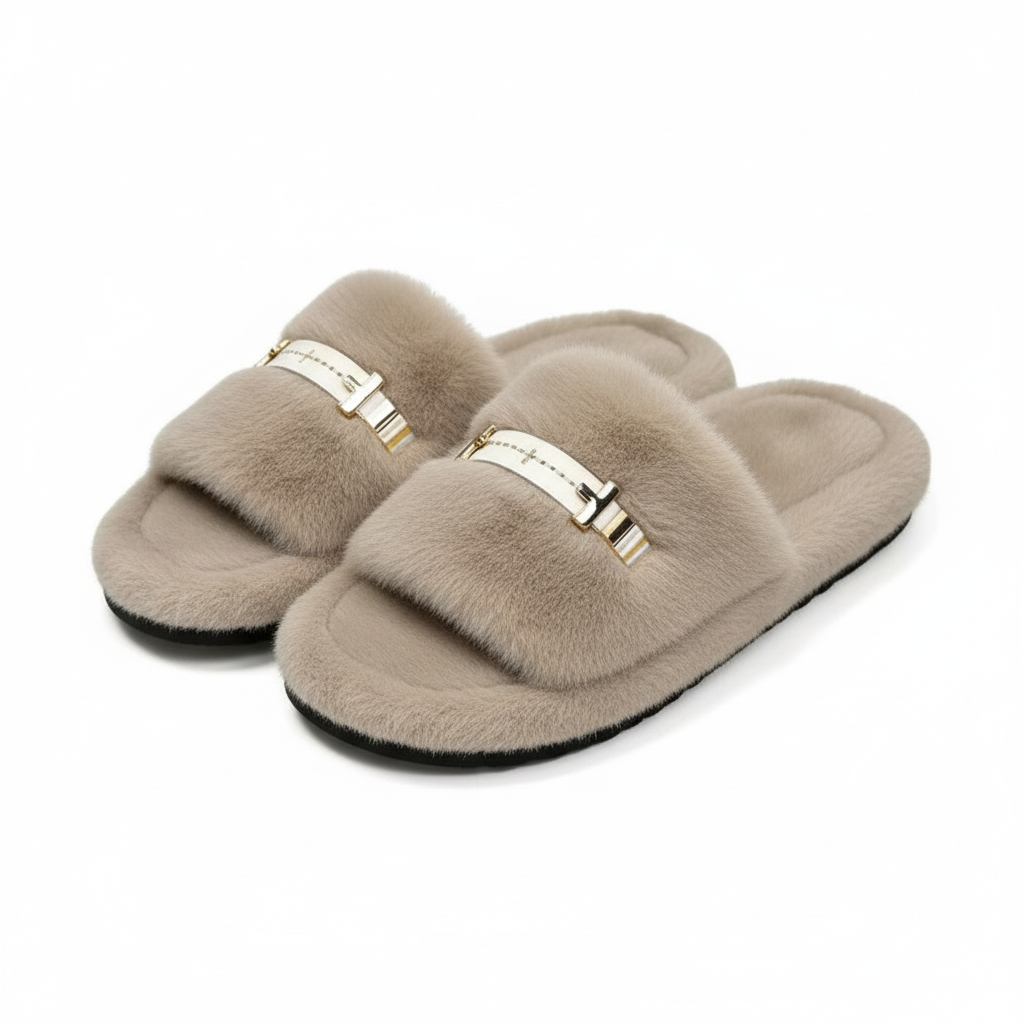 Open Toe Faux Fur Slippers Shoe