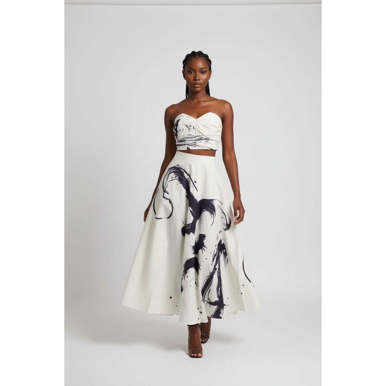 Off-Shoulder Ink Floral Blouse And Skirt 2 Piece Set