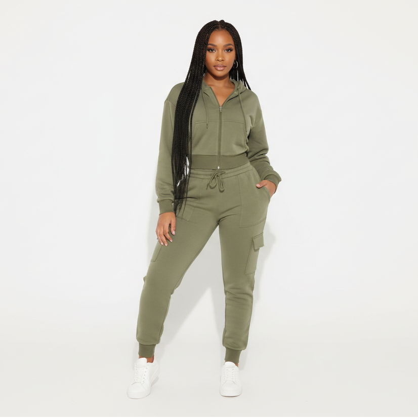 Zip-Up Crop Jacket & Elastic Straight-Leg Pants