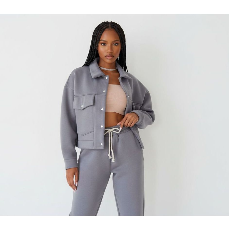 Lapel Long Sleeve Thick Jacket & Drawstring Pants Two Piece Set