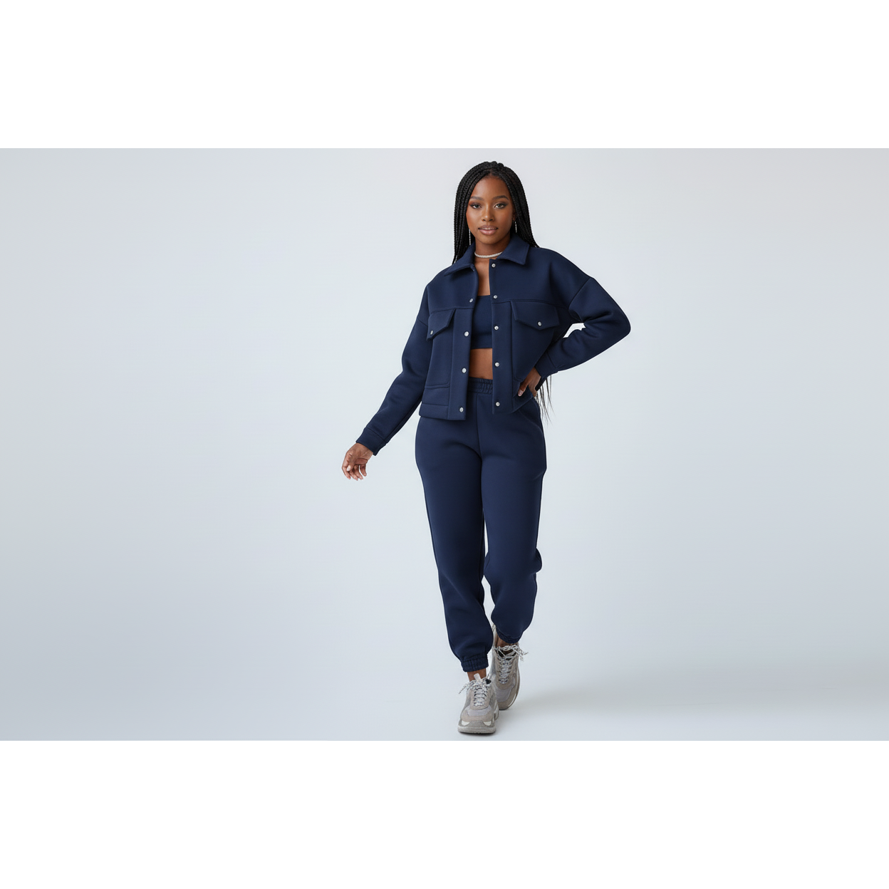 Lapel Long Sleeve Thick Jacket & Drawstring Pants Two Piece Set