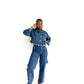 High-waisted Denim Pants And Top with stitching 2 Piece Set.