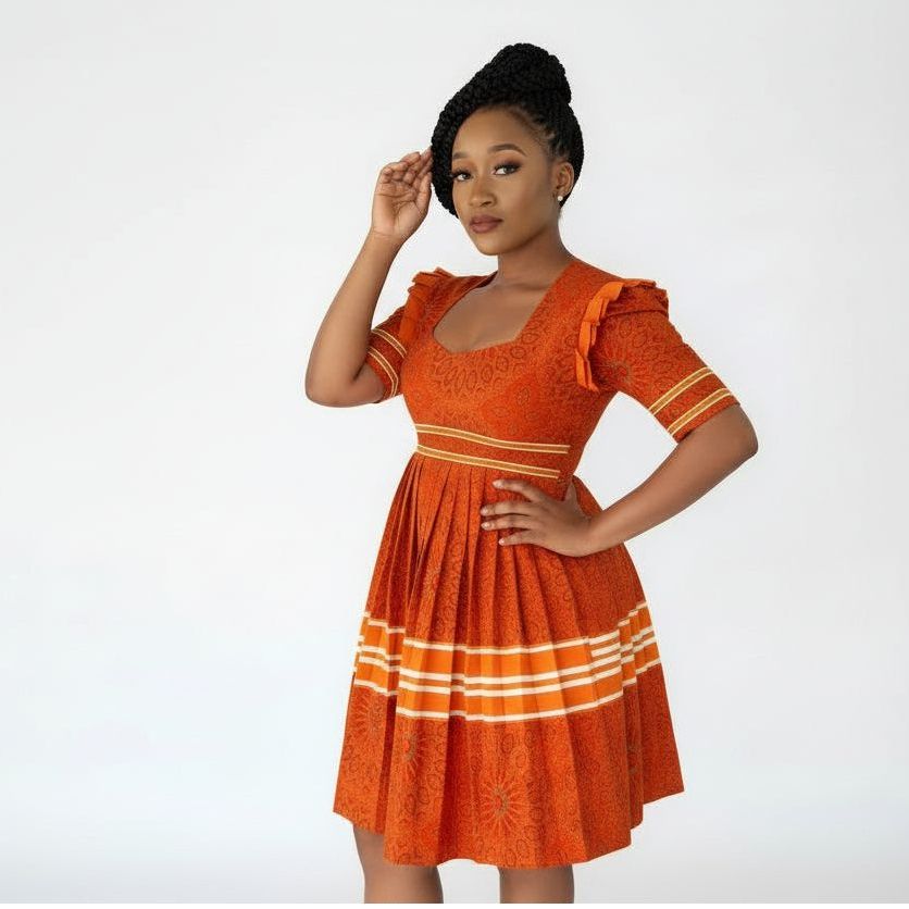 Sepedi Traditional Pleated Midi Dress