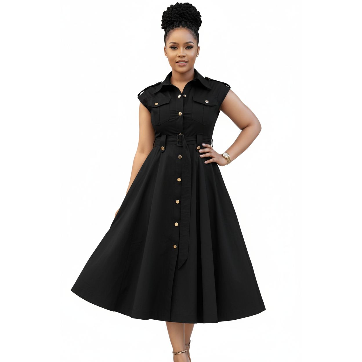 Summer Belted Midi Shirt Dress