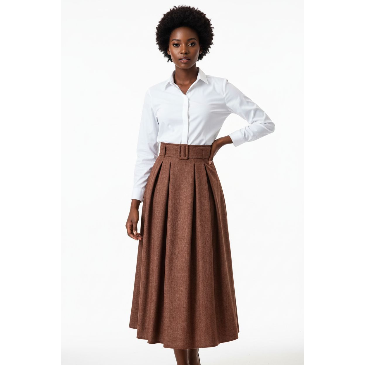 High-Waist A-line Pleated Maxi Skirt