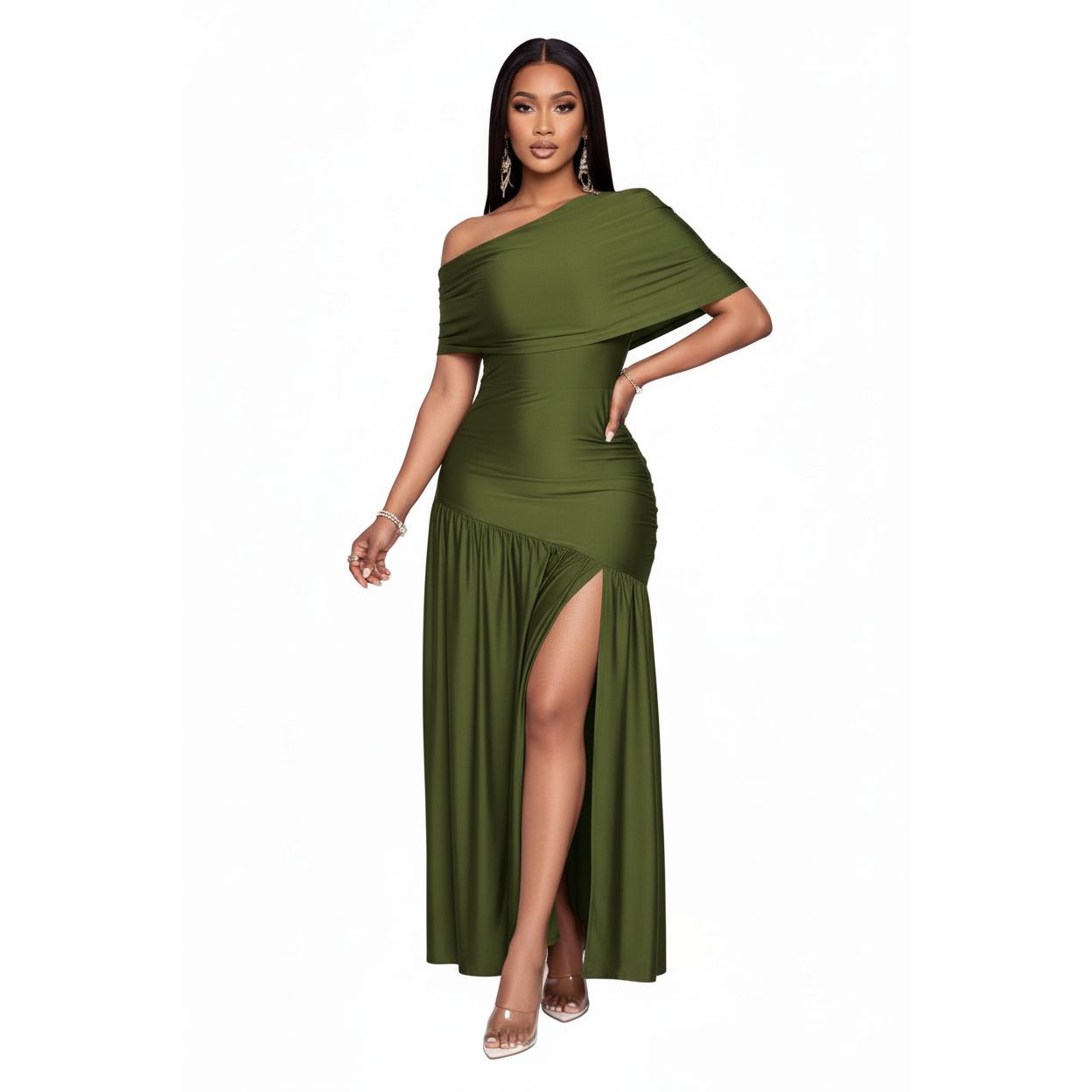 Elegant Off-Shoulder Draped Dress