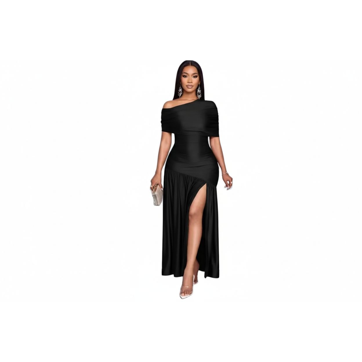 Elegant Off-Shoulder Draped Dress