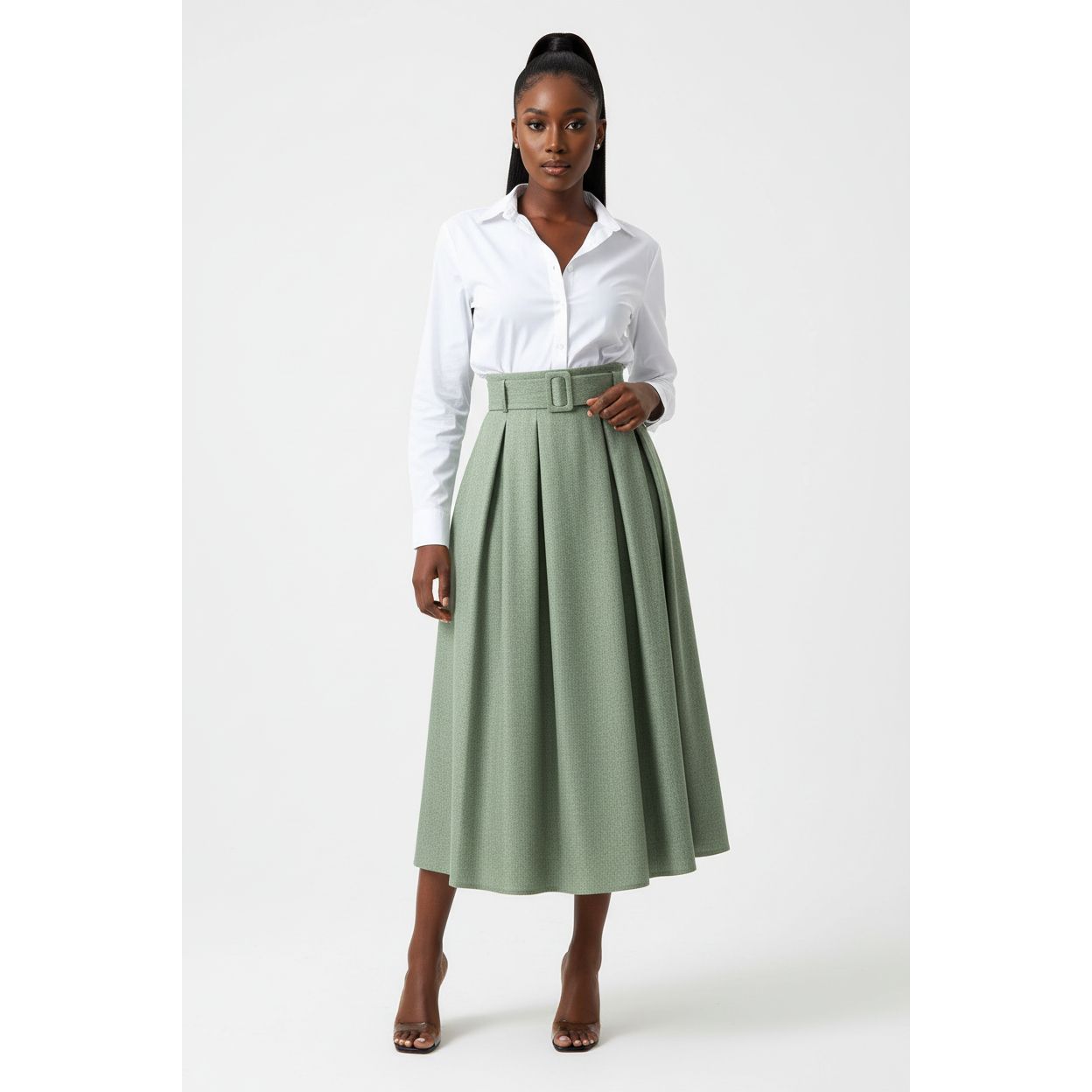 High-Waist A-line Pleated Maxi Skirt
