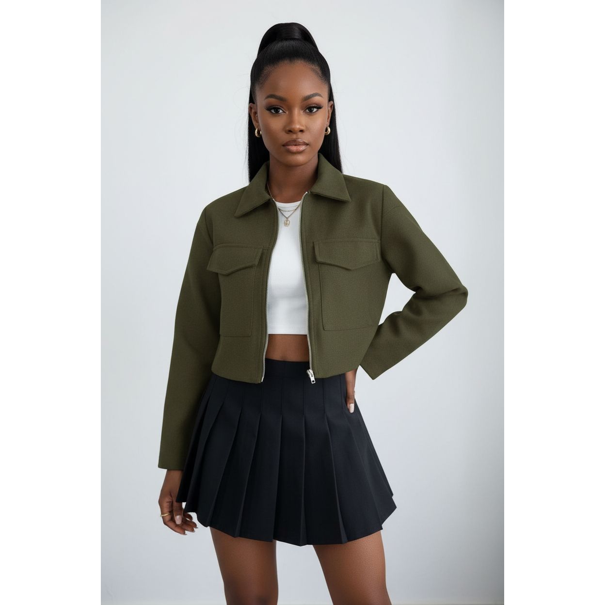 Collar Crop Zip-Up Jacket