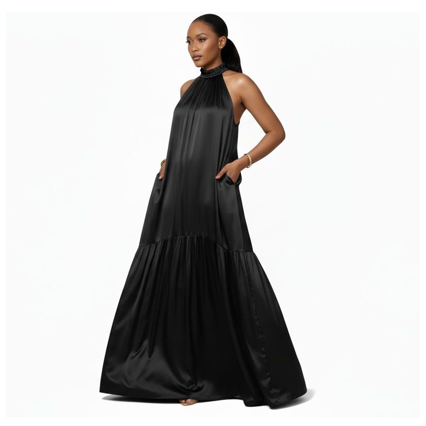 Elegant Satin Halter Neck Maxi Dress