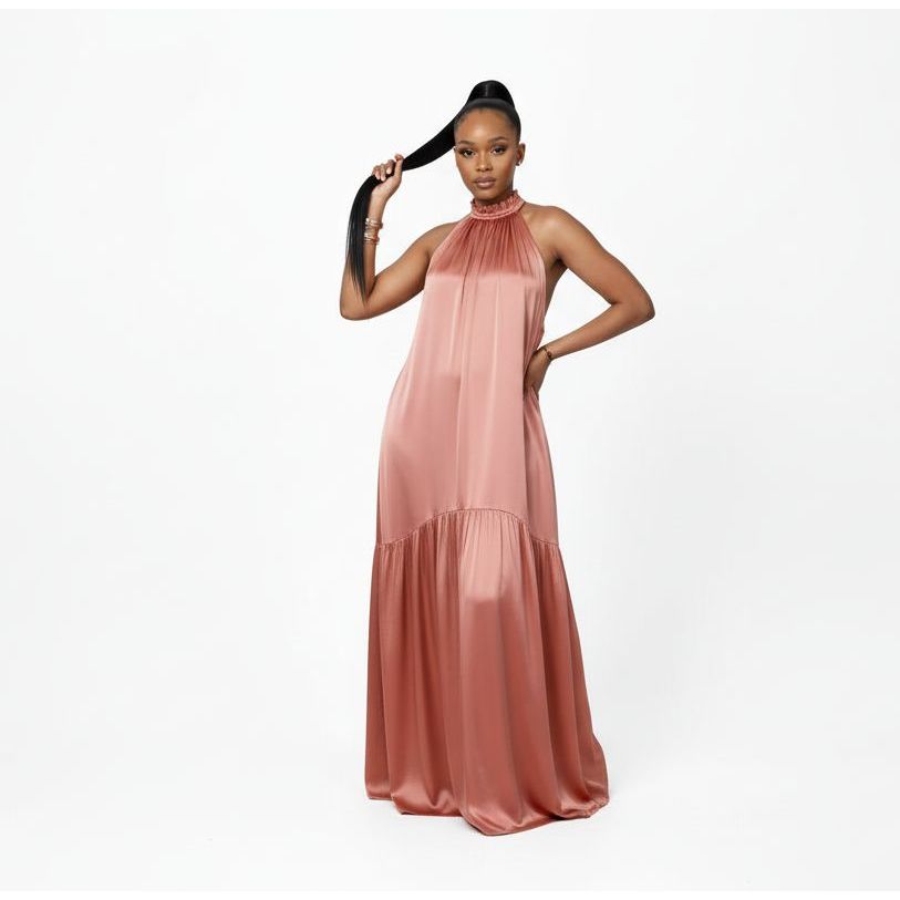 Elegant Satin Halter Neck Maxi Dress