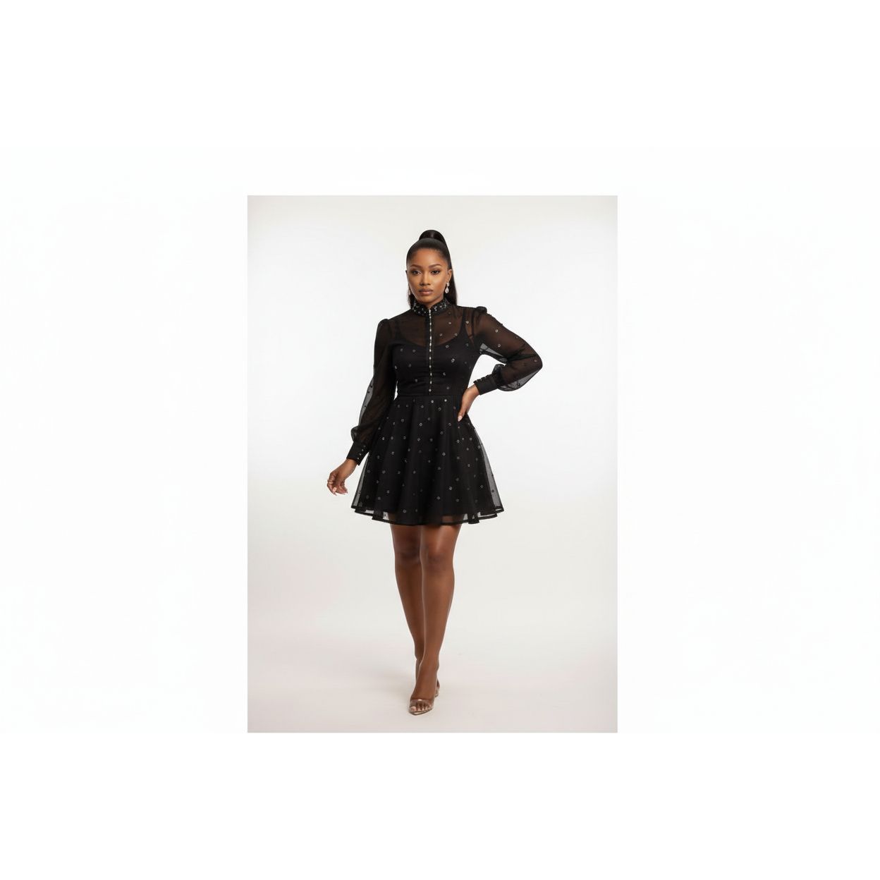 Elegant Rhinestone Long Sleeves Dress