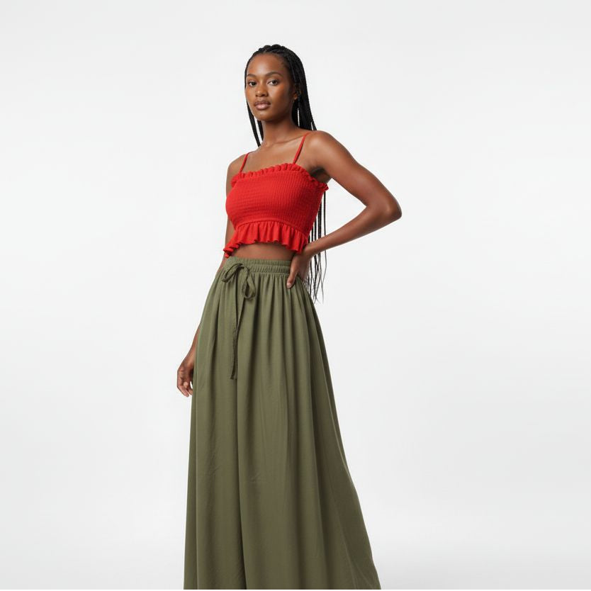 Elastic Waist Midi Skirt