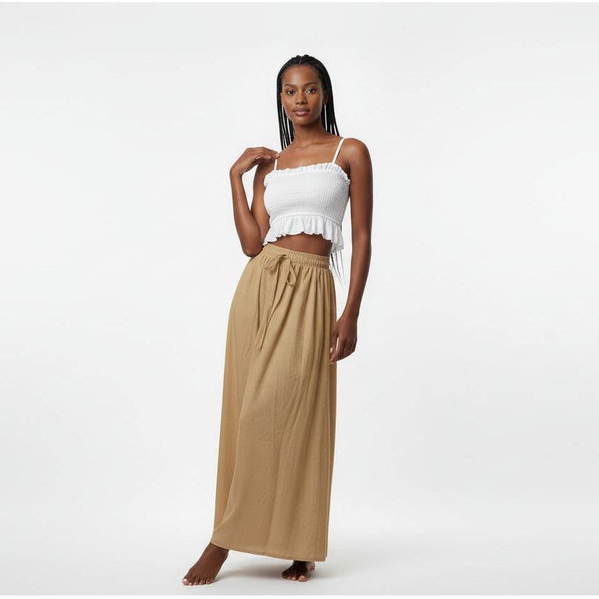 Elastic Waist Midi Skirt