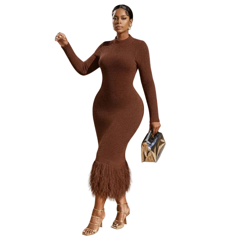 Long Sleeve Bottom Tassel Maxi Dress