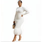Long Sleeve Bottom Tassel Maxi Dress