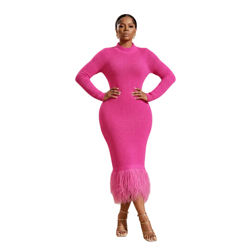 Long Sleeve Bottom Tassel Maxi Dress