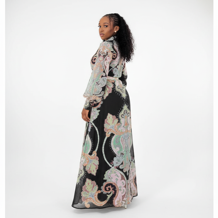 Ladies Bohemian Printed Long Sleeve Dress