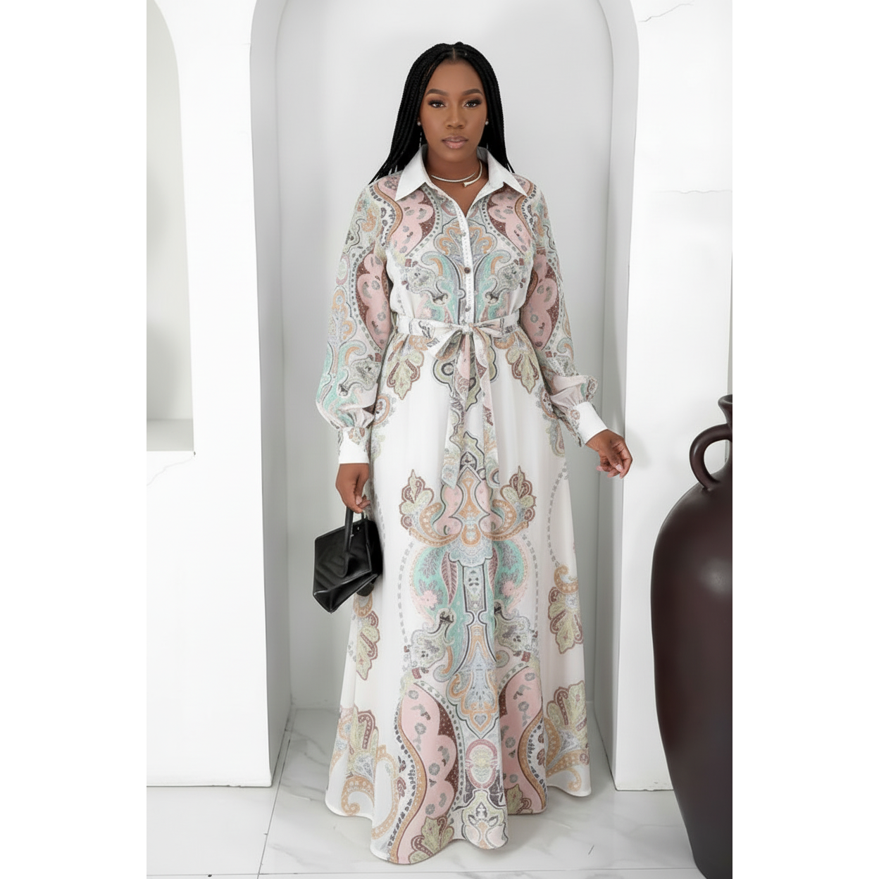 Ladies Bohemian Printed Long Sleeve Dress
