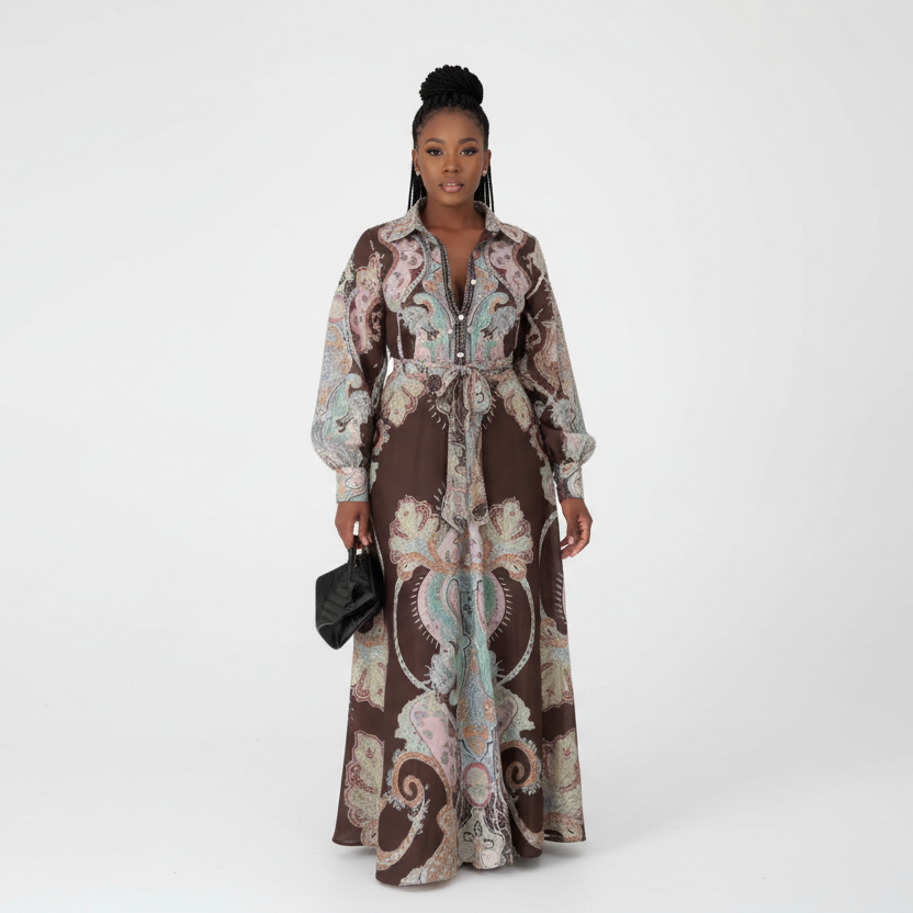 Ladies Bohemian Printed Long Sleeve Dress