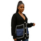 Women's Patchwork Denim Pocket Cardigan