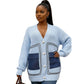Women's Patchwork Denim Pocket Cardigan