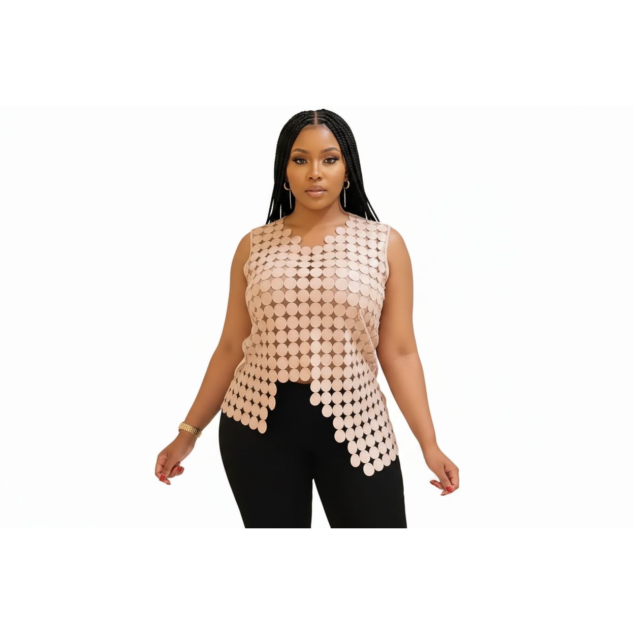 Sleeveless Hollow Out Vest Round Neck Top