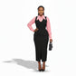 Plus Size Corporate Pinafore Slit Midi Pencil Dress & Shirt Set
