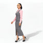 Plus Size Corporate Pinafore Slit Midi Pencil Dress & Shirt Set