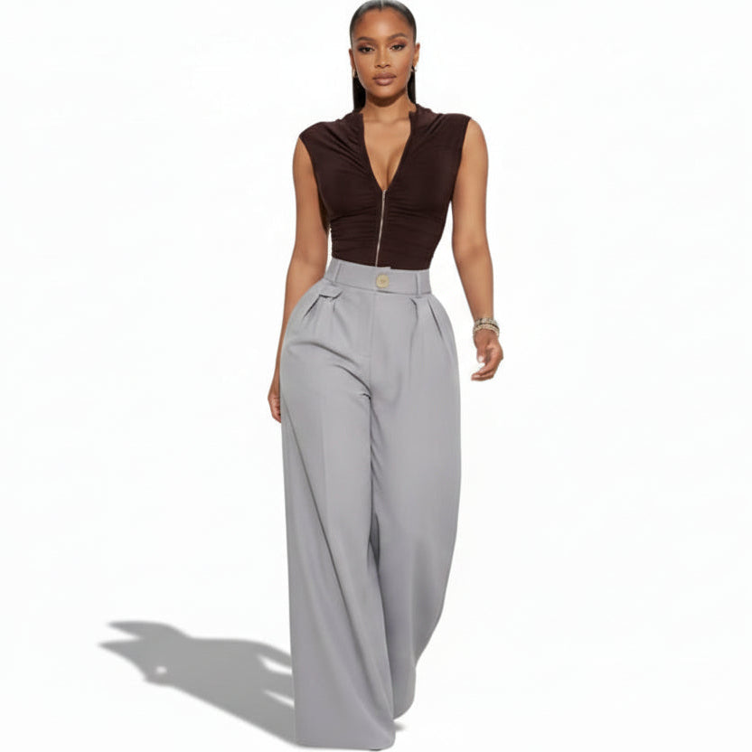 Women's Long Pallazzo Straight-Leg Trousers