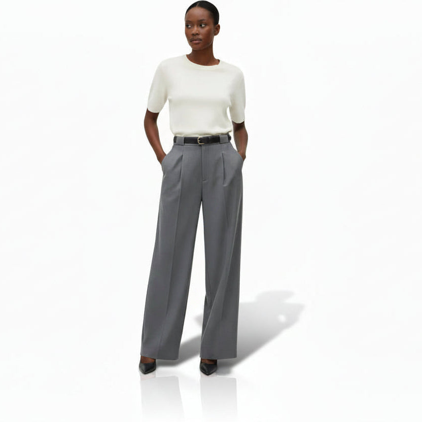 Women's Long Pleat Wide Straight-Leg Trousers