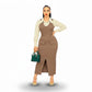 Plus Size Corporate Pinafore Slit Midi Pencil Dress & Shirt Set