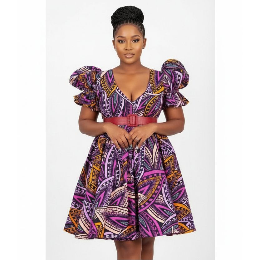 African Print Flare Midi Dress.