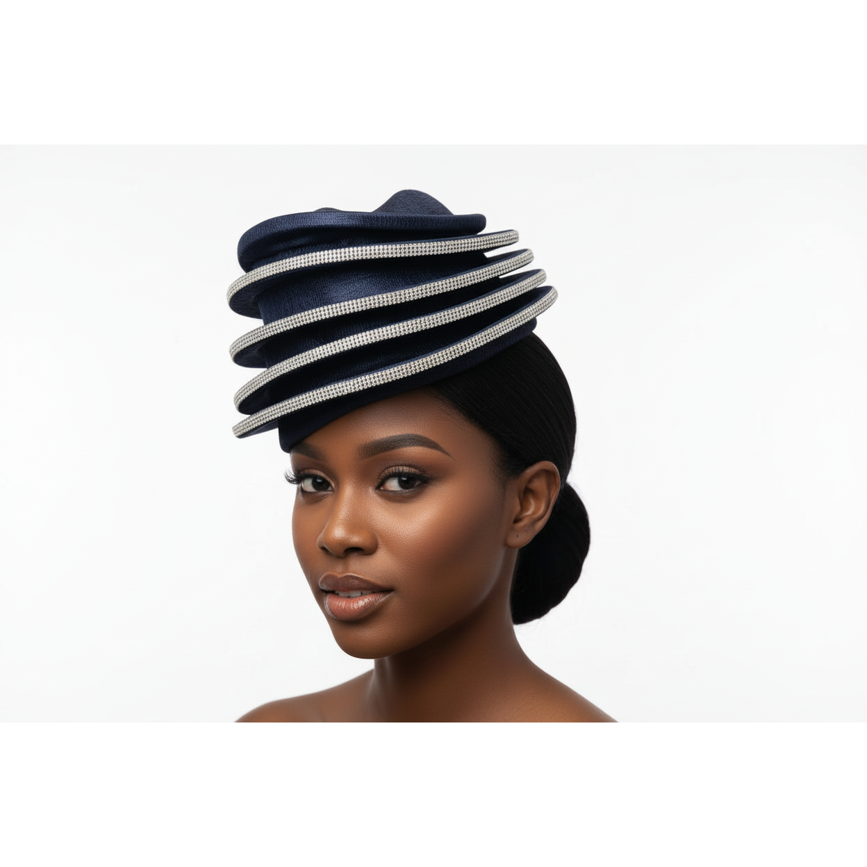 Formal Fascinator Decorated With Rhinestone Trim Hat .