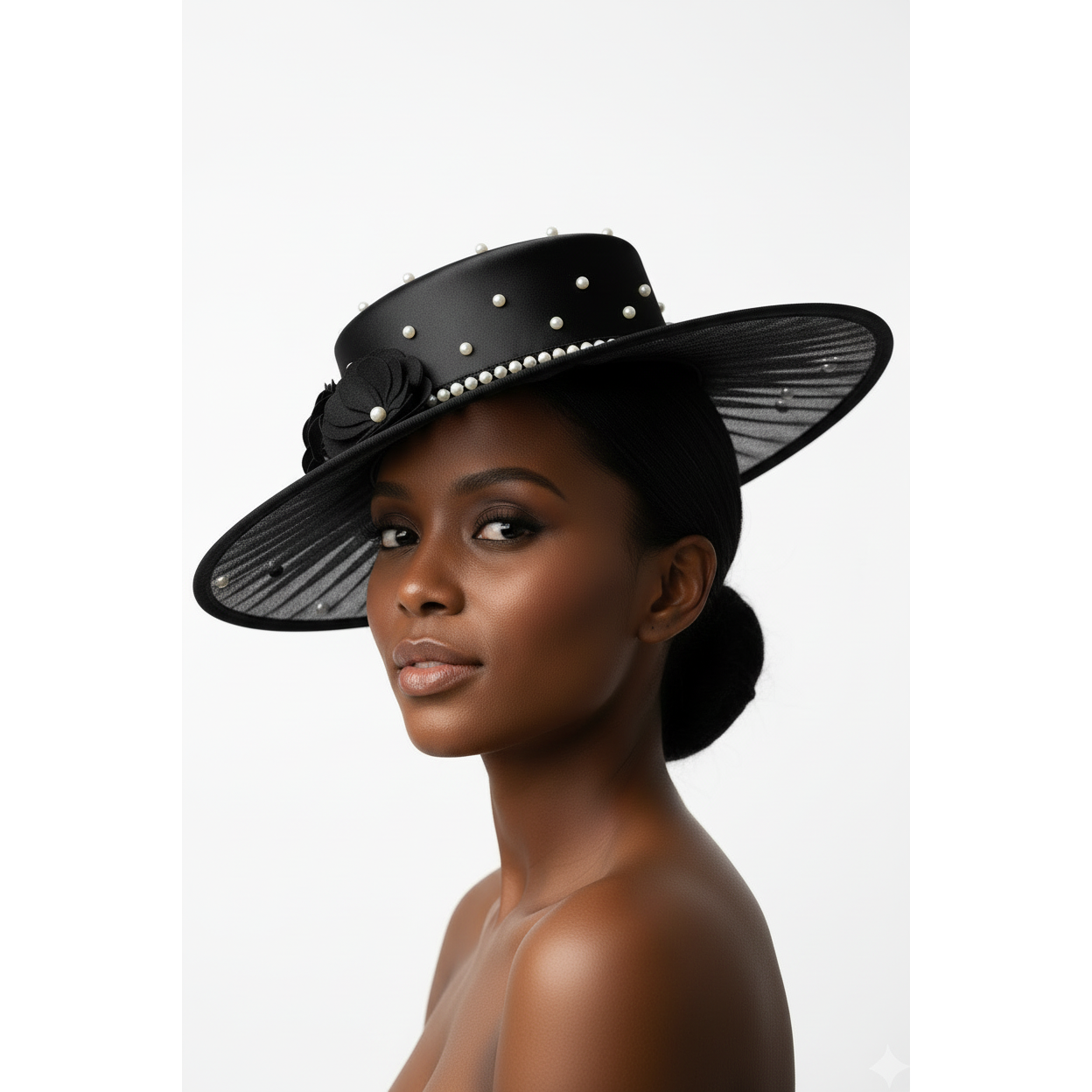 Wedding Organza Features a Wide Brim Fascinator Hat