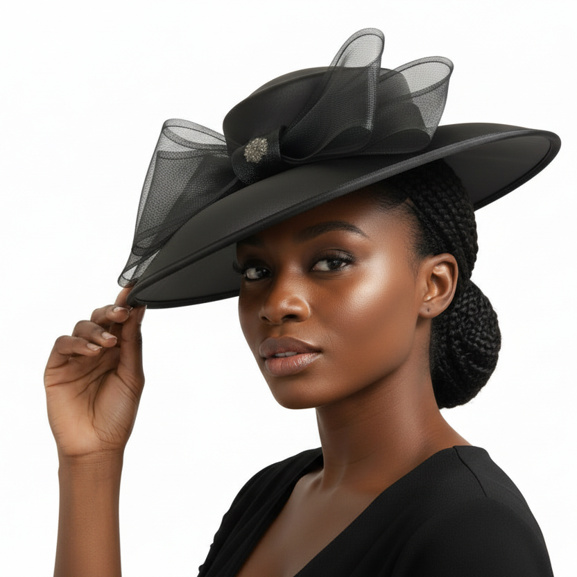 Black Wide Brim Kentucky Derby Hat